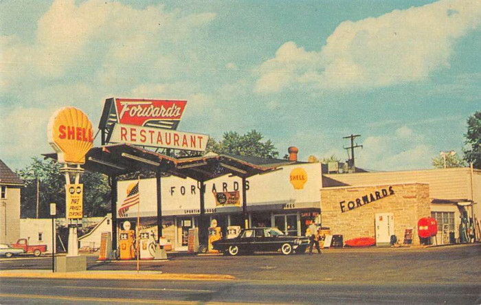 Forwards Restaurant - Service Station - Old Postcard Front